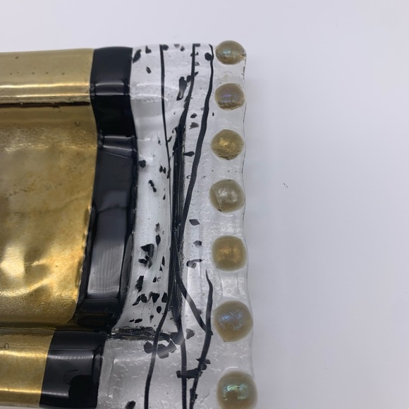 Fused Studio Art Glass Kathy Hudson Snack Tray With Decorative SS Knife Signed - Picture 9 of 12